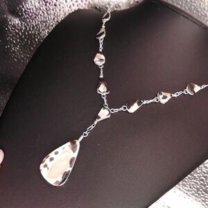 Double Sided Mother Of The Pearl Silver Necklace 18" Long